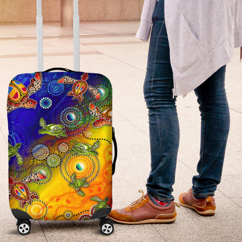 Australia Aboriginal Luggage Cover - Turtle Art Ocean Dot Painting Australia Aboriginal Luggage Cover - Turtle Art Ocean Dot Painting