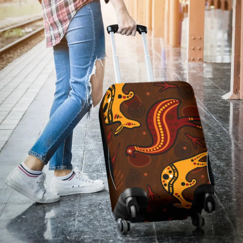 Australia Aboriginal Luggage Cover- Indigenous Kangaroo and Emu Brown Color
