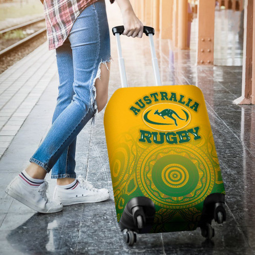 Australia Aboriginal Luggage Cover - Australia Rugby and Coat Of Arms Ver02 Australia Aboriginal Luggage Cover - Australia Rugby and Coat Of Arms Ver02