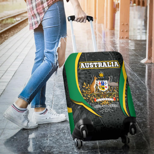 Australia Aboriginal Luggage Cover - Australian Coat of Arms - Aussie Spirit (Green) Australia Aboriginal Luggage Cover - Australian Coat of Arms - Aussie Spirit (Green)
