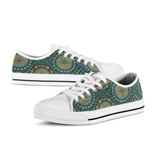 Australia Low Top Canvas Shoes - Aboriginal Green Dot Painting With Earth