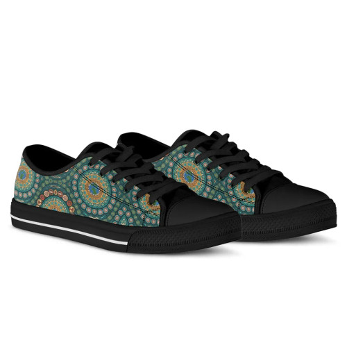 Australia Low Top Canvas Shoes - Aboriginal Green Dot Painting With Earth Australia Low Top Canvas Shoes - Aboriginal Green Dot Painting With Earth