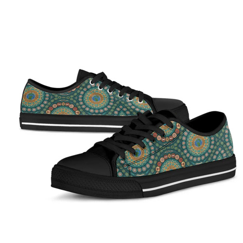 Australia Low Top Canvas Shoes - Aboriginal Green Dot Painting With Earth Australia Low Top Canvas Shoes - Aboriginal Green Dot Painting With Earth