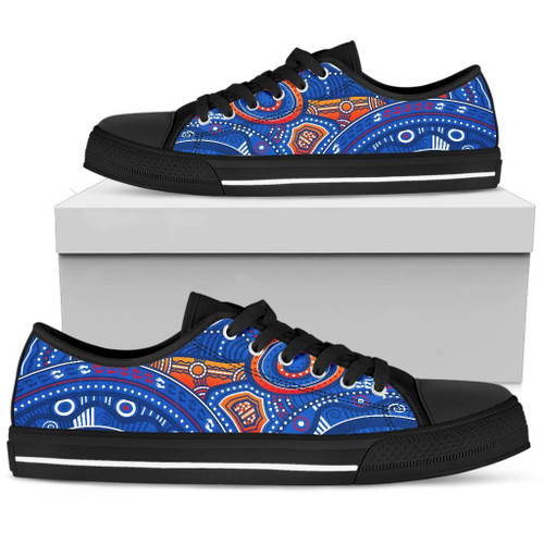 Australia Aboriginal Low Top Canvas Shoes - Indigenous Footprint Patterns Blue Color