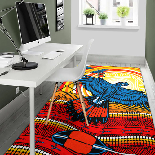 Australia Aboriginal Inspired Area Rug - Black Cockatoo Dot Painting Sunset Patterns Australia Aboriginal Inspired Area Rug - Black Cockatoo Dot Painting Sunset Patterns