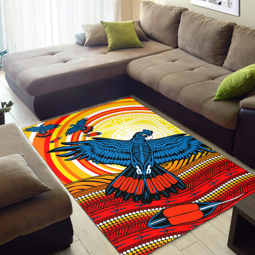Australia Aboriginal Inspired Area Rug - Black Cockatoo Dot Painting Sunset Patterns Australia Aboriginal Inspired Area Rug - Black Cockatoo Dot Painting Sunset Patterns