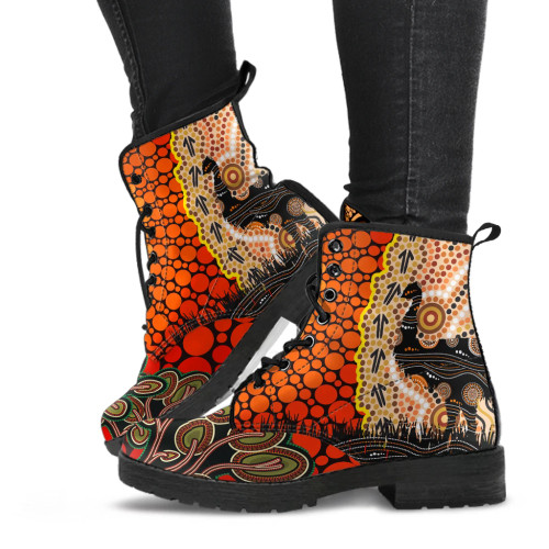 Australia Leather Boots - Australian Aboriginal Sun and Emu Australia Leather Boots - Australian Aboriginal Sun and Emu