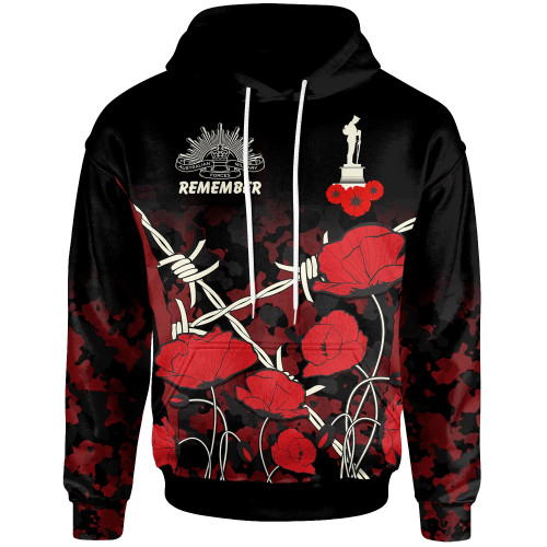 Australia Anzac Hoodie - Anzac with Remembrance Poppy Flower Ver2 Australia Anzac Hoodie - Anzac with Remembrance Poppy Flower Ver2