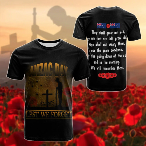 Australia Anzac T-shirt Lest We Forget 2D Style (Gold)