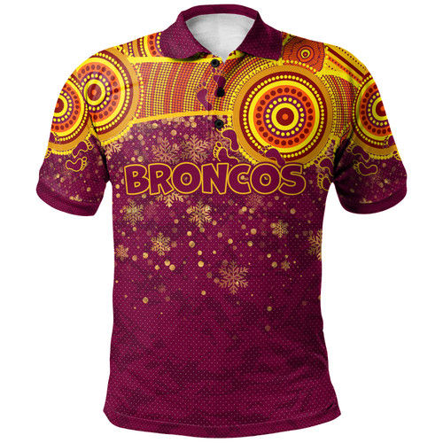 Brisbane Broncos Christmas Polo Shirt - Custom Indigenous Brisbane Broncos Footprints Polo Shirt