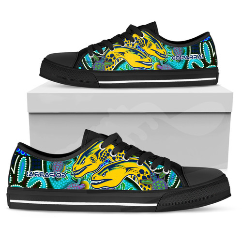 Parramatta Eels Custom Low Top Shoes - Parramatta Eels Go Parra! Indigenous Culture Flag Dot Art Painting