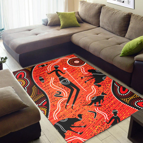 Australia Aboriginal Custom Area Rug - Aussie Aboriginals Hunting With Spear Art