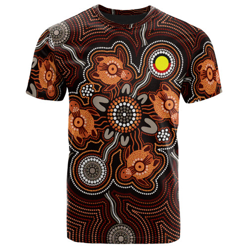 Australia Aboriginal Dot Painting Custom T-Shirt - Turtle Art With Indigenous Flag