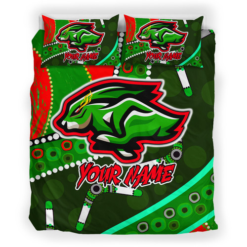 Australia South Sydney Rabbitohs Custom Bedding Set - Indigenous Bunnies Power Sport Tribal Bedding Set