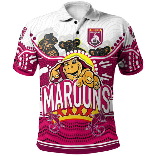 Australia Maroons Cane Toad Custom Polo Shirt - Queenslanders Go The Mighty Maroons Indigenous Koala Polo Shirt