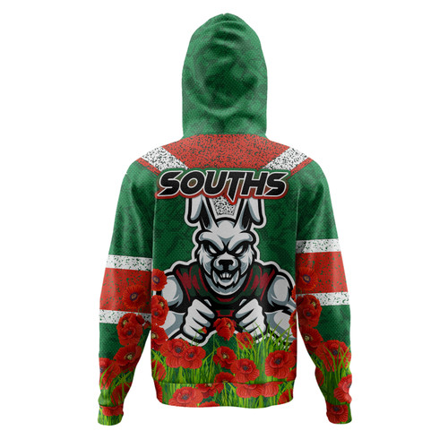South Sydney Rabbitohs Hoodie - Custom Souths with Anzac Poppy Hoodie South Sydney Rabbitohs Hoodie - Custom Souths with Anzac Poppy Hoodie