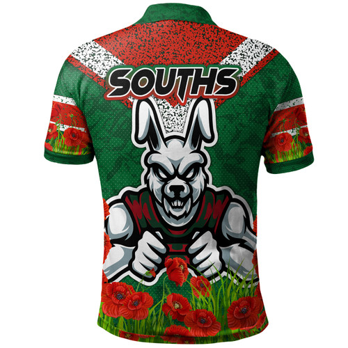South Sydney Rabbitohs Polo Shirt - Custom Souths with Anzac Poppy Polo Shirt South Sydney Rabbitohs Polo Shirt - Custom Souths with Anzac Poppy Polo Shirt