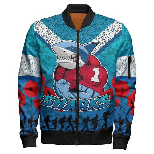 Cronulla-Sutherland Sharks Bomber Jacket - Custom Anzac Day Cronulla-Sutherland Sharks Bomber Jacket