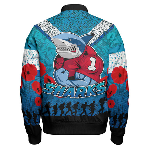 Cronulla-Sutherland Sharks Bomber Jacket - Custom Anzac Day Cronulla-Sutherland Sharks Bomber Jacket Cronulla-Sutherland Sharks Bomber Jacket - Custom Anzac Day Cronulla-Sutherland Sharks Bomber Jacket