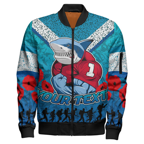Cronulla-Sutherland Sharks Bomber Jacket - Custom Anzac Day Cronulla-Sutherland Sharks Bomber Jacket Cronulla-Sutherland Sharks Bomber Jacket - Custom Anzac Day Cronulla-Sutherland Sharks Bomber Jacket