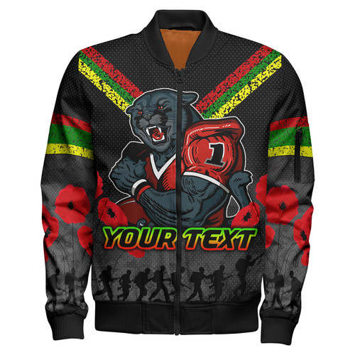 Penrith Panthers Bomber Jacket - Custom Anzac Day Penrith Panthers Bomber Jacket Penrith Panthers Bomber Jacket - Custom Anzac Day Penrith Panthers Bomber Jacket
