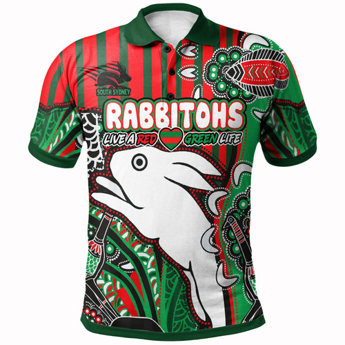 Australia South Sydney Rabbitohs Custom Polo Shirt - Indigenous Dreaming Souths "Live A Red Green Life" Polo Shirt