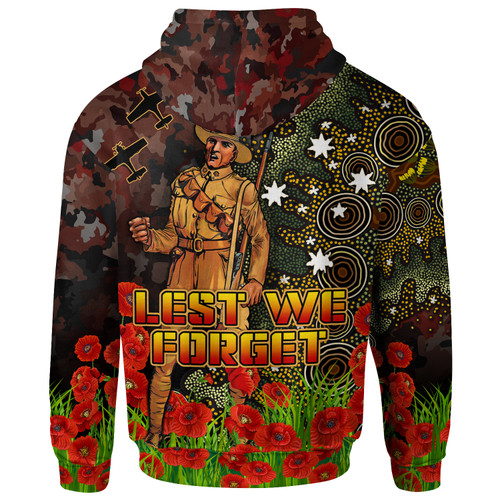 Australia Anzac Hoodie - Anzac Soldier with Remembrance Poppy and Indigenous Patterns Hoodie Australia Anzac Hoodie - Anzac Soldier with Remembrance Poppy and Indigenous Patterns Hoodie