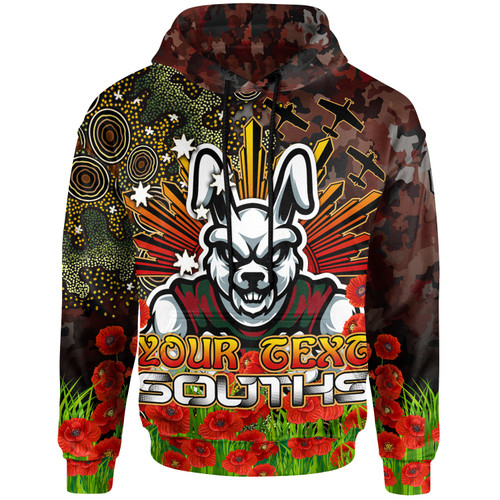 Australia Rabbitohs Custom Hoodie - Anzac Souths with Remembrance Poppy and Indigenous Patterns Hoodie Australia Rabbitohs Custom Hoodie - Anzac Souths with Remembrance Poppy and Indigenous Patterns Hoodie
