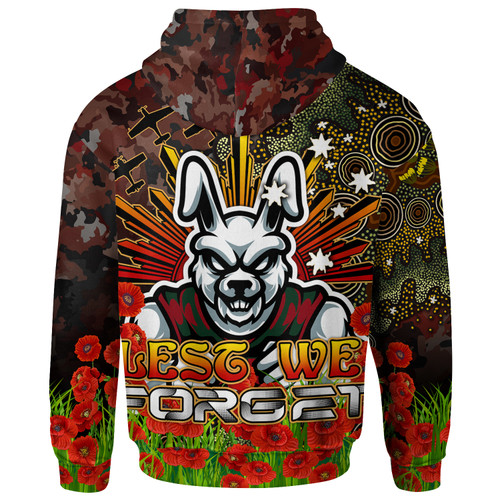 Australia Rabbitohs Custom Hoodie - Anzac Souths with Remembrance Poppy and Indigenous Patterns Hoodie Australia Rabbitohs Custom Hoodie - Anzac Souths with Remembrance Poppy and Indigenous Patterns Hoodie