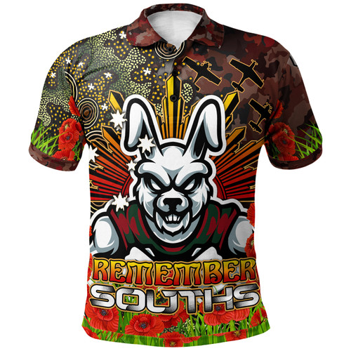 Australia Rabbitohs Custom Polo Shirt - Anzac Souths with Remembrance Poppy and Indigenous Patterns Polo Shirt