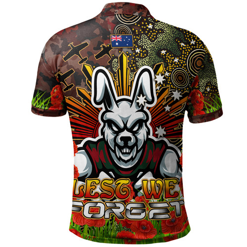 Australia Rabbitohs Custom Polo Shirt - Anzac Souths with Remembrance Poppy and Indigenous Patterns Polo Shirt Australia Rabbitohs Custom Polo Shirt - Anzac Souths with Remembrance Poppy and Indigenous Patterns Polo Shirt