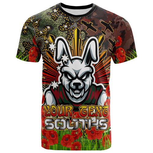 Australia Rabbitohs Custom T-shirt - Anzac Souths with Remembrance Poppy and Indigenous Patterns T-shirt Australia Rabbitohs Custom T-shirt - Anzac Souths with Remembrance Poppy and Indigenous Patterns T-shirt