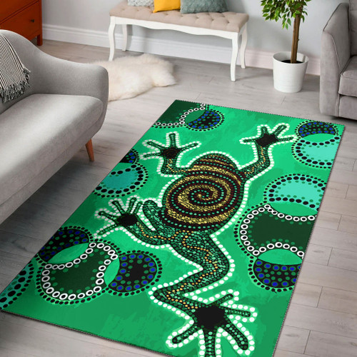 Australia Aboriginal Area Rug - Indigenous Green Frog Watercolor Dot Art Painting Australia Aboriginal Area Rug - Indigenous Green Frog Watercolor Dot Art Painting