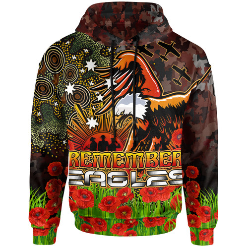 Manly Warringah Sea Eagles Hoodie - Anzac Manly Warringah Sea Eagles with Remembrance Poppy and Indigenous Patterns Hoodie