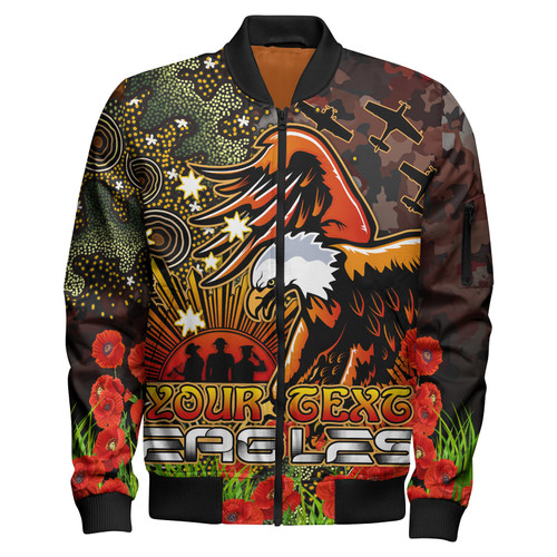 Manly Warringah Sea Eagles Bomber Jacket - Anzac Manly Warringah Sea Eagles with Remembrance Poppy and Indigenous Patterns Bomber Jacket Manly Warringah Sea Eagles Bomber Jacket - Anzac Manly Warringah Sea Eagles with Remembrance Poppy and Indigenous Patterns Bomber Jacket