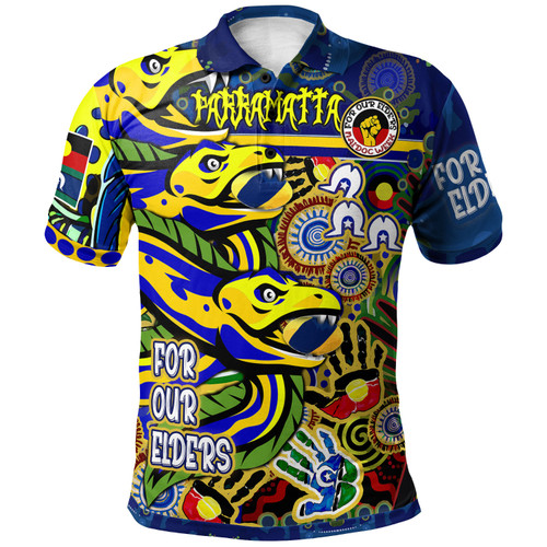 Parramatta Eels Naidoc Polo Shirt - Custom Parramatta Eels Naidoc Week For Our Elders Aboriginal Inspired Polo Shirt