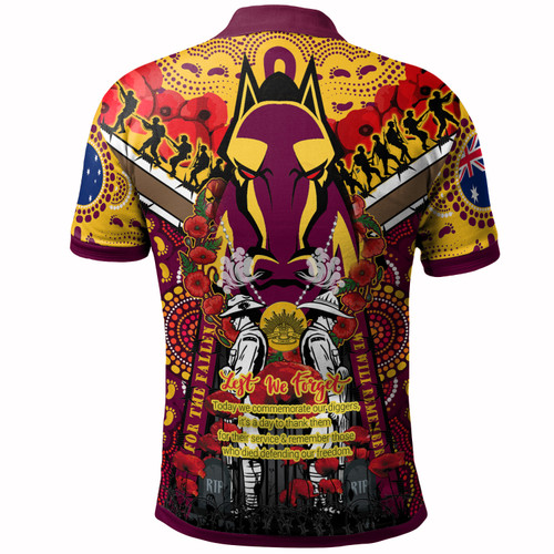Brisbane Broncos Anzac Polo Shirt - Broncos Anzac Day Commemoration With Poppy And Aboriginal Inspired Patterns2 Brisbane Broncos Anzac Polo Shirt - Broncos Anzac Day Commemoration With Poppy And Aboriginal Inspired Patterns2