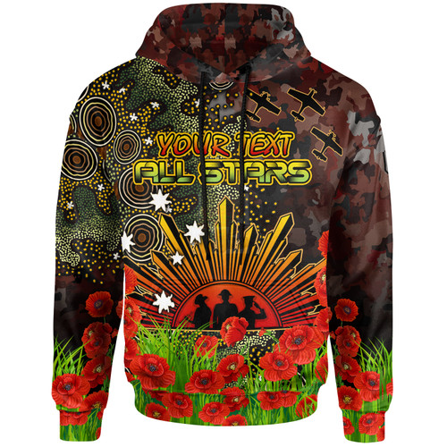 All Stars Rugby Hoodie - Custom Anzac All Stars with Remembrance Poppy and Indigenous Patterns Hoodie All Stars Rugby Hoodie - Custom Anzac All Stars with Remembrance Poppy and Indigenous Patterns Hoodie