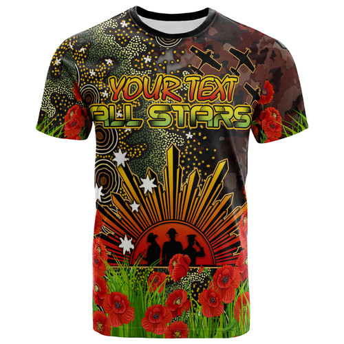 All Stars Rugby T-shirt - Custom Anzac All Stars with Remembrance Poppy and Indigenous Patterns T-shirt All Stars Rugby T-shirt - Custom Anzac All Stars with Remembrance Poppy and Indigenous Patterns T-shirt