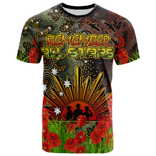 All Stars Rugby T-shirt - Custom Anzac All Stars with Remembrance Poppy and Indigenous Patterns T-shirt