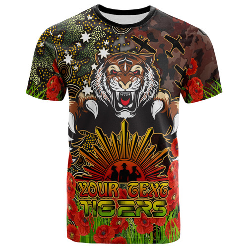 Australia Tigers T-shirt - Custom Anzac Tigers with Remembrance Poppy and Indigenous Patterns T-shirt Australia Tigers T-shirt - Custom Anzac Tigers with Remembrance Poppy and Indigenous Patterns T-shirt