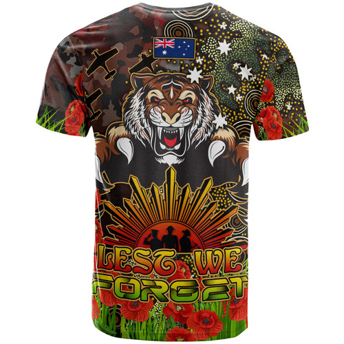 Australia Tigers T-shirt - Custom Anzac Tigers with Remembrance Poppy and Indigenous Patterns T-shirt Australia Tigers T-shirt - Custom Anzac Tigers with Remembrance Poppy and Indigenous Patterns T-shirt
