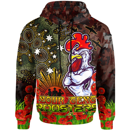 Sydney Roosters Hoodie - Custom Anzac Sydney Roosters with Remembrance Poppy and Indigenous Patterns Hoodie Sydney Roosters Hoodie - Custom Anzac Sydney Roosters with Remembrance Poppy and Indigenous Patterns Hoodie