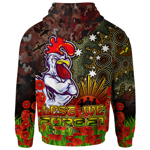 Sydney Roosters Hoodie - Custom Anzac Sydney Roosters with Remembrance Poppy and Indigenous Patterns Hoodie Sydney Roosters Hoodie - Custom Anzac Sydney Roosters with Remembrance Poppy and Indigenous Patterns Hoodie