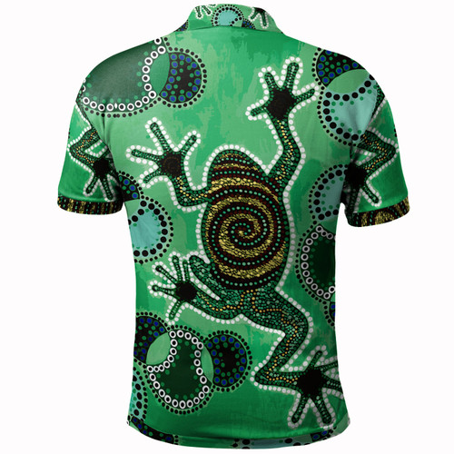 Australia Aboriginal Custom Polo Shirt - Indigenous Green Frog Watercolor Dot Art Painting Australia Aboriginal Custom Polo Shirt - Indigenous Green Frog Watercolor Dot Art Painting