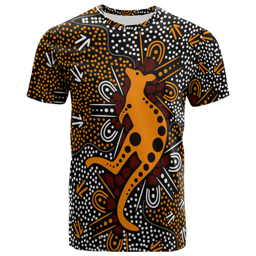 Australia Aboriginal Inspired Custom T-shirt - Indigenous Aboriginal Inspired art background with kangaroo1