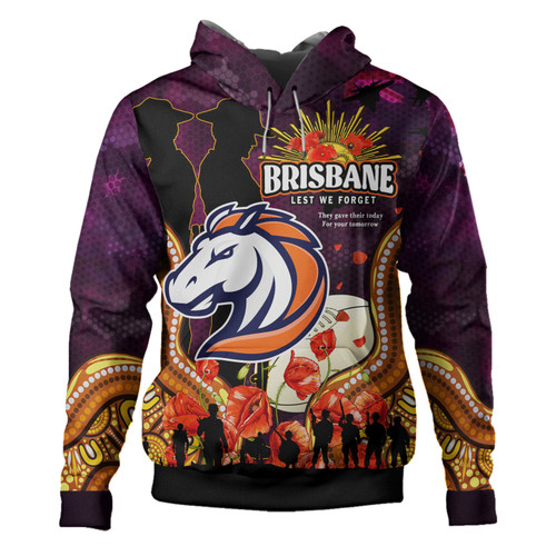 Brisbane Broncos Anzac Custom Hoodie - Broncos Aboriginal Inspired Pattern Anzac Remembrance Day Hoodie