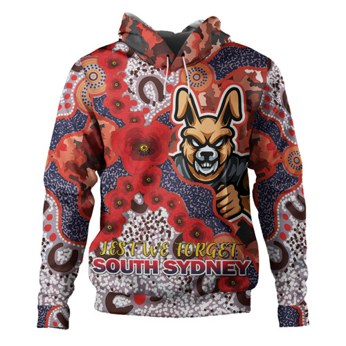 South Sydney Rabbitohs Hoodie - Custom Anzac Souths with Aboriginal Inspired Poppy Flowers Hoodie