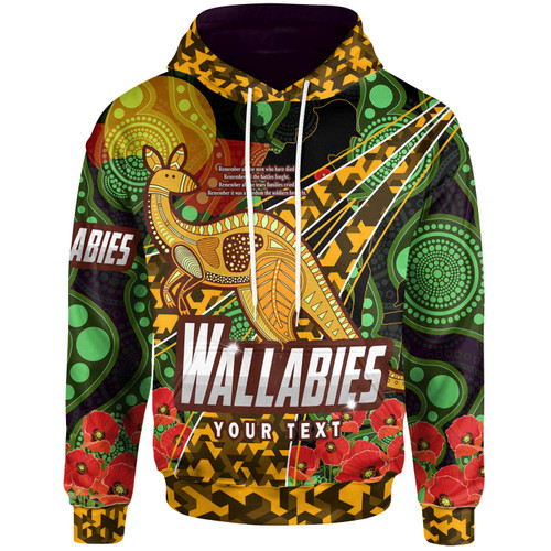 Wallabies Rugby Hoodie - Custom Anzac Wallabies Kangaroo with Aboriginal Inspired Patterns Hoodie Wallabies Rugby Hoodie - Custom Anzac Wallabies Kangaroo with Aboriginal Inspired Patterns Hoodie