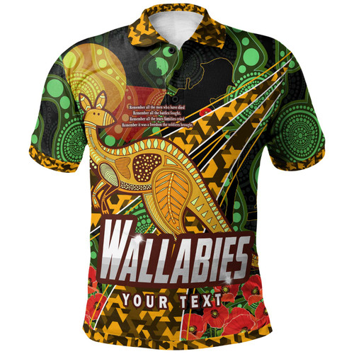 Wallabies Rugby Polo Shirt - Custom Anzac Wallabies Kangaroo with Aboriginal Inspired Patterns Polo Shirt Wallabies Rugby Polo Shirt - Custom Anzac Wallabies Kangaroo with Aboriginal Inspired Patterns Polo Shirt